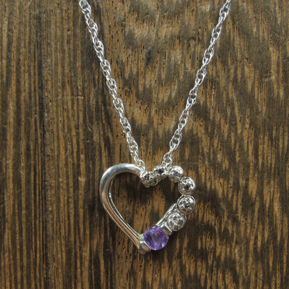 18" Sterling Small Amethyst Gem Heart Necklace